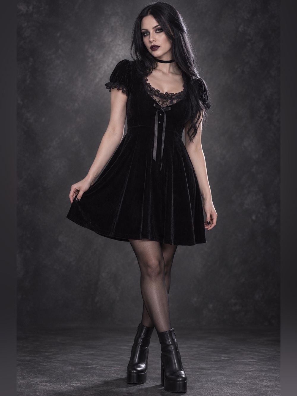 Killstar Black Velvet Lace Babydoll Dress Whimsigoth Gothic Halloween